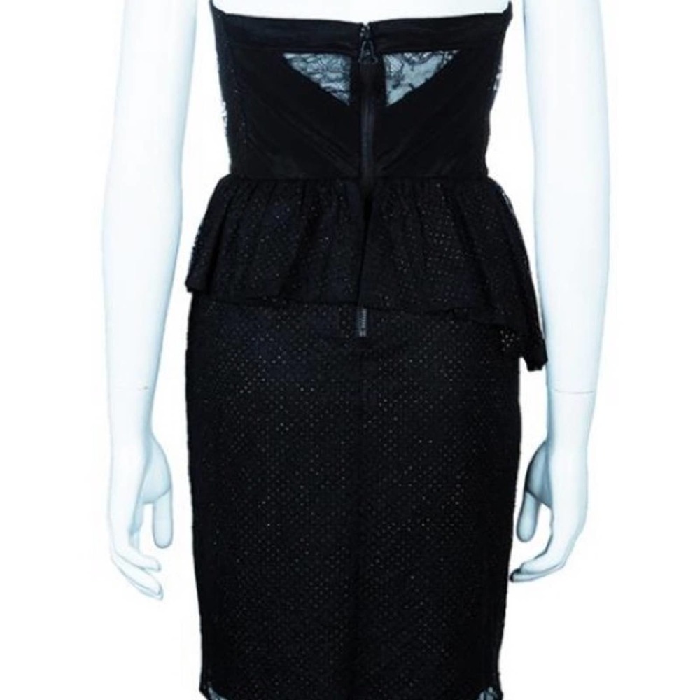 Alice+Olivia Jessie Lace overlay dot peplum strapless cocktail black dress-4 - Picture 4 of 12